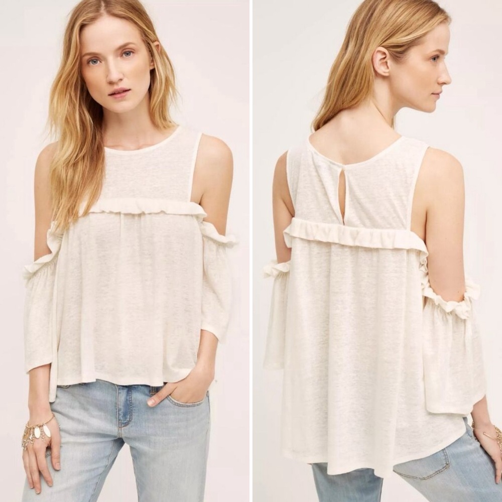 {Anthropologie | Meadow Rue} Linen Cold Shoulder Top